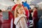 a little girl stands in the aisle of the plane. travel with children