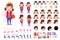 Little Girl Student Character Creation Kit Template with Different Facial Expressions