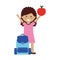 Little girl student with school bag and apple fruit