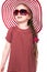 Little girl in summer panama hat, dress and sunglasses.