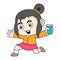 Little girl taking care of health often drinking mineral water, doodle icon image kawaii