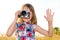 Little girl taking picture with SLR camera