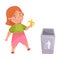 Little Girl Throwing Banana Skin in Trash Bin Vector Illustration