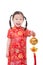 Little girl in traditioal chinese costume over white