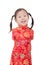 Little girl in traditioal chinese costume over white