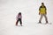Little girl training alpine skiing