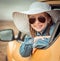 Little girl traveling by car