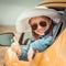 Little girl traveling by car