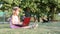 Little girl typing on laptop