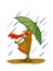 Little girl with an umbrella. Windy rainy day, bad weather. Vector illustration