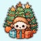 Little girl under decorated Christmas trees hi-res sticker