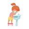 Little Girl Washing Her Face Standing on Stool in Front of Sink Vector Illustration