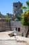 Little girl watching St.Hillarion Castle in North Cyprus, Kyrenia