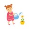 Little girl watering houseplant, pot flower