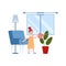 Little girl watering houseplants in room, cartoon vector illustration isolated.