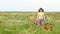 Little girl waving with colorful ribbons