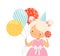 Little Girl Wearing Birthday Hat Carrying Candy and Bunch of Balloons Vector Illustration