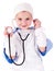 Little girl wearing a doctors uniform