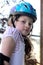 Little girl wearing helmet