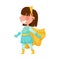 Little Girl Wearing Superhero Costume Pretending to Have Super Power Vector Illustration