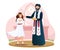 Little girl in white dress is taking communion in a church
