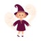 Little Girl Witch Wearing Purple Dress and Pointed Hat Standing with Ghost Practising Witchcraft and Doing Magic Vector