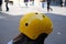 Little girl in a yellow helmet