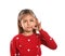 Little girl zipping her mouth. Using sign language