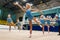 Little girls doing exercise in gym