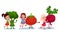 Little Girls Embracing with Humanized Vegetables Vector Set