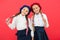 Little girls in french beret. happy children in uniform. friendship and sisterhood. best friends. Education abroad