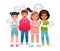 Little girls have questions. Children\\\'s problems. A group of toddlers surrounded by question bubbles. Portrait of thoughtful