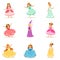 Little Girls In Princess Costume In Crown And Fancy Dress Set Of Cute Kids Dressed As Royals Illustrations
