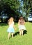 Little girls walking barefoot