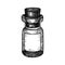 Little glass bottle hand-sketched illustration. Glassware drawing for alchemy, medicine, cosmetics, or perfume. Chemical