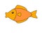 Little golden aquarium fish in a children`s style. Vector orange fish picture template. Inhabitants of the underwater world