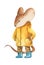 A little gray mouse in yellow coat and blue boots
