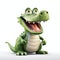 Little green crocodile cartoon in realistic style. 3D image. On a white background. AI Generated