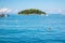 Little green island at the coast in Rovinj, Istrian Peninsula in Croatia