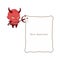 Little grinning devil holding a note