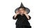 Little halloween witch on white background