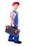 Little handyman carrying toolbox