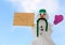 Little happy christmas snowman paper card message outdoor. Winter.