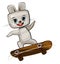 Little Hare on skateboard. Cartoon style. Childrens urban sports. Cute baby skater rides on board. Skate for children