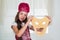 little helper with funny dough. culinary and cuisine. happy childhood. happy child wear cook uniform. chef girl in hat