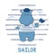 Little Hippo sailor. Cartoon vector illustration