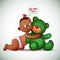 Little Indian girl hugging teddy bear green. She