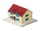 Little isometric house with shadow on white background. Real estate, rent and home concept. Vector illustration