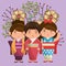 Little japanese couple girls kawaii with flowers characters