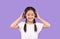 Little Japanese Girl In Earphones Enjoying Music On Purple Background